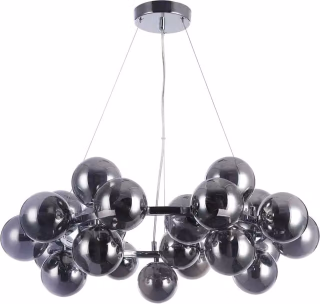 Lampadario a sospensione Maytoni Dallas cromato con 25 sfere in vetro fumé e altezza regolabile