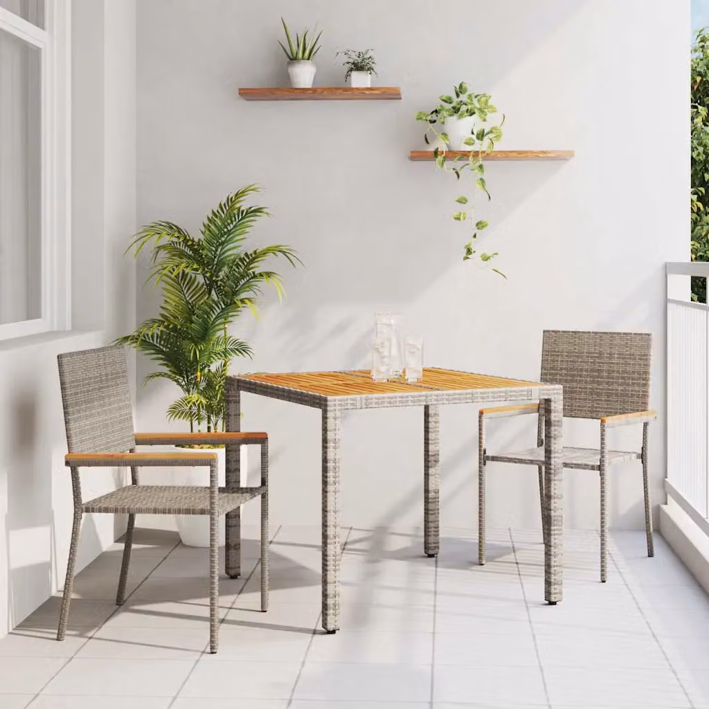 Set da pranzo per giardino e terrazza vidaXL in polyrattan moderno con tavolo in legno di acacia e sedie grigie e marroni – 1