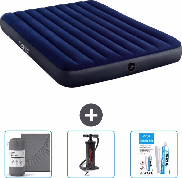 Letto gonfiabile Intex - 2 persone - 152 x 203 x 25 cm - blu - lenzuola incluse - pompa e kit di riparazione