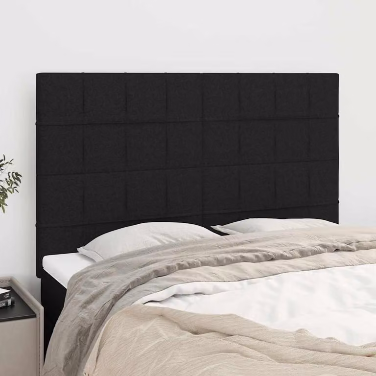 Testiera per letto vidaXL in tessuto nero con pannello imbottito, L: 144 cm, P: 5 cm, H: 118/128 cm