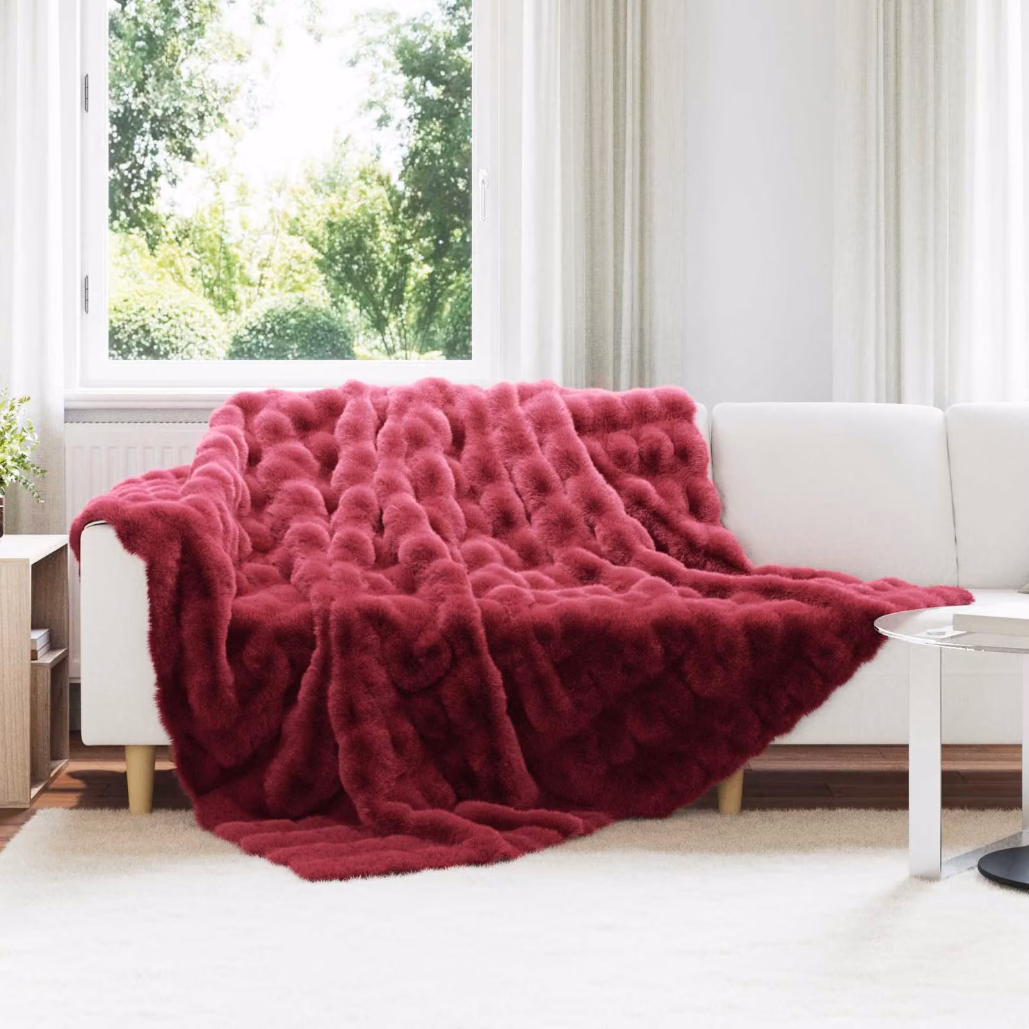 Coperta antiscivolo in ecopelliccia di coniglio rossa vidaXL, L 240 cm x P 270 cm