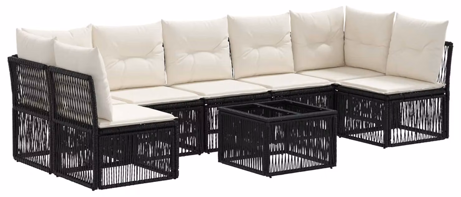 Set Divano da Giardino 8 pcs Nero polyrattan