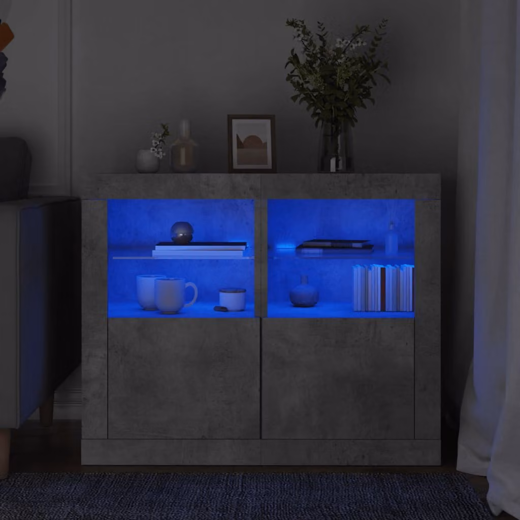 Set di 2 armadietti moderni da parete vidaXL con luci LED integrate in legno e vetro, colore grigio, L/P/H: 76 x 37 x 41 cm