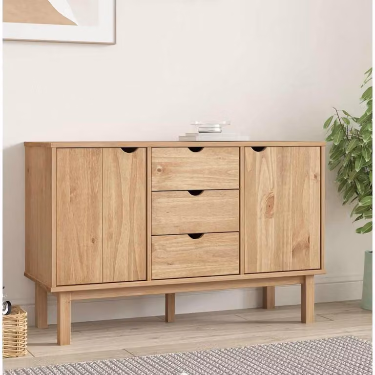 Credenza scandinava vidaXL OTTA in legno massello di pino cerato, marrone, L/P/H: 113,5 x 43 x 73 cm