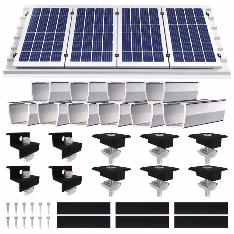 Kit di montaggio per 4 pannelli fotovoltaici, in alluminio, da 12 cm, per tetti piani