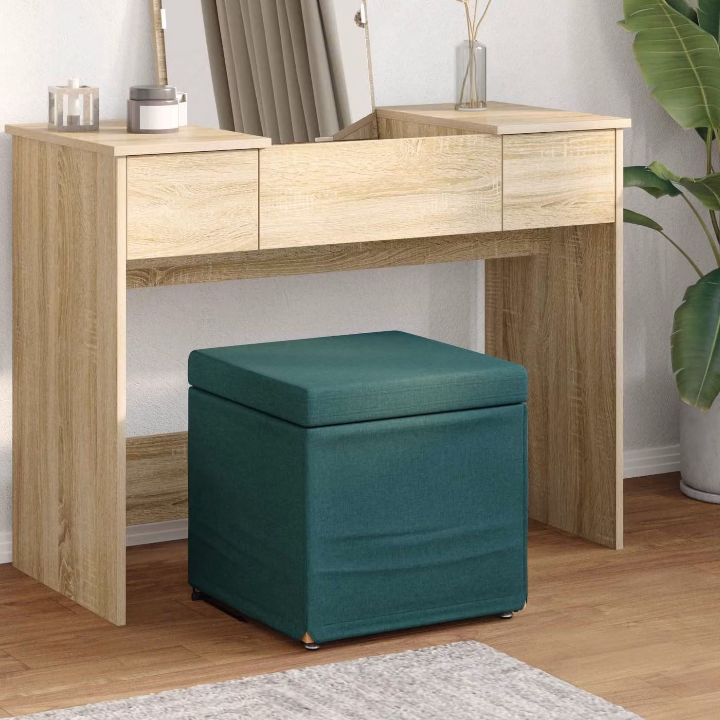 Pouf vidaXL Verde in tessuto e legno MDF L 41 x P 41 x H 40 cm