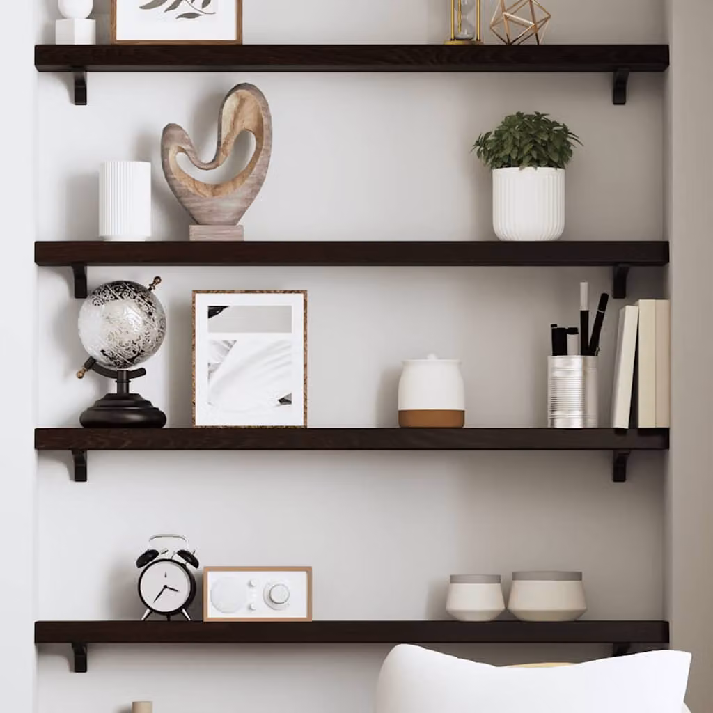 Ripiano da muro vidaXL in rovere massello marrone scuro L 80 cm x P 10 cm x H 4 cm