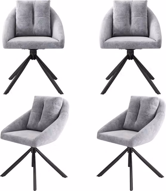 Set di 4 sedie da pranzo girevoli in velluto grigio con struttura in metallo, design ergonomico e tessuto traspirante
