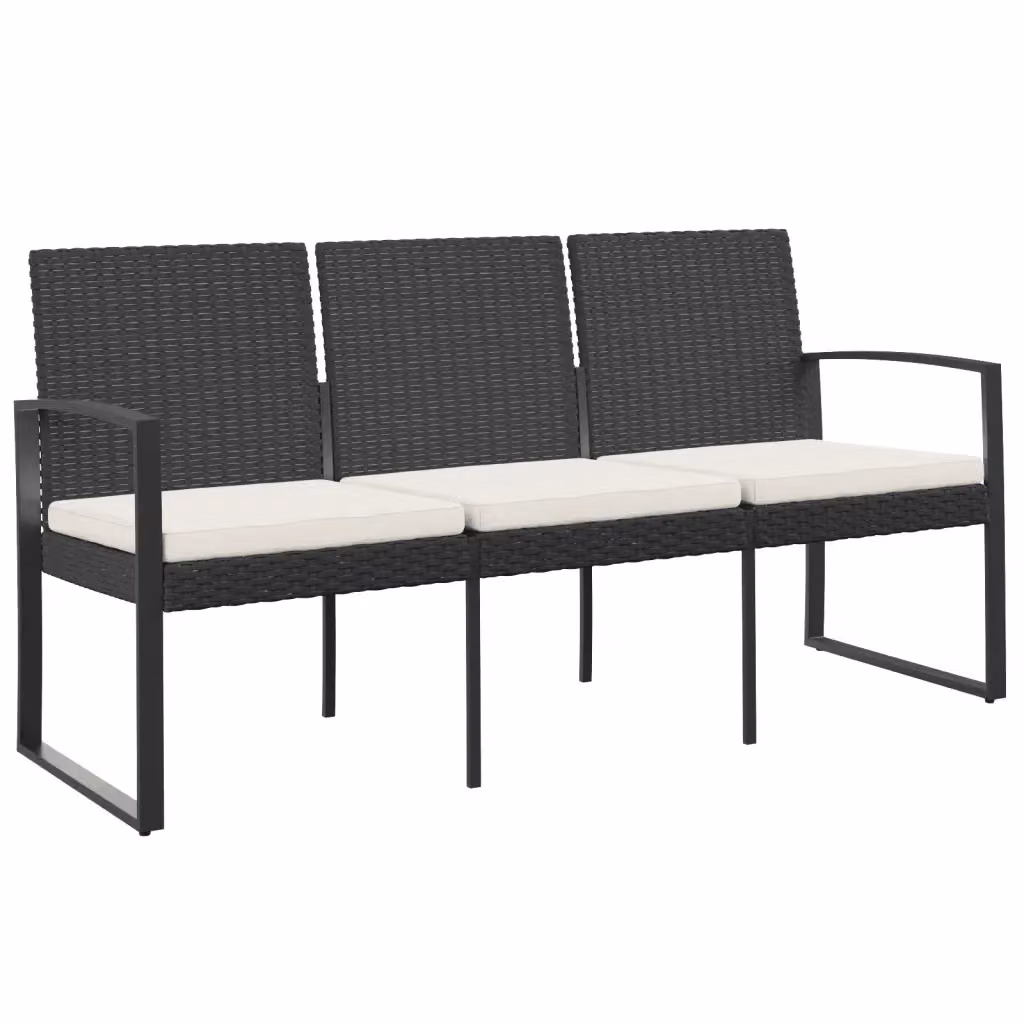 Panca da Giardino a 3 Posti vidaXL con Braccioli in Rattan e Tessuto, L: 152,5 cm, P: 77,5 cm, H: 76 cm, Colore Antracite – 2
