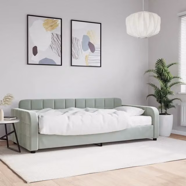 Divano Letto con Materasso-Sofa Letto-Daybed Grigio Chiaro 90x200 cm in Velluto 727183