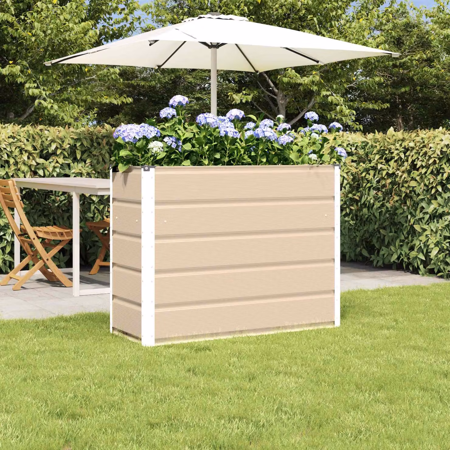 Fioriera vidaXL in acciaio e plastica, colore beige/bianco, L 100 x P 40 x H 75 cm