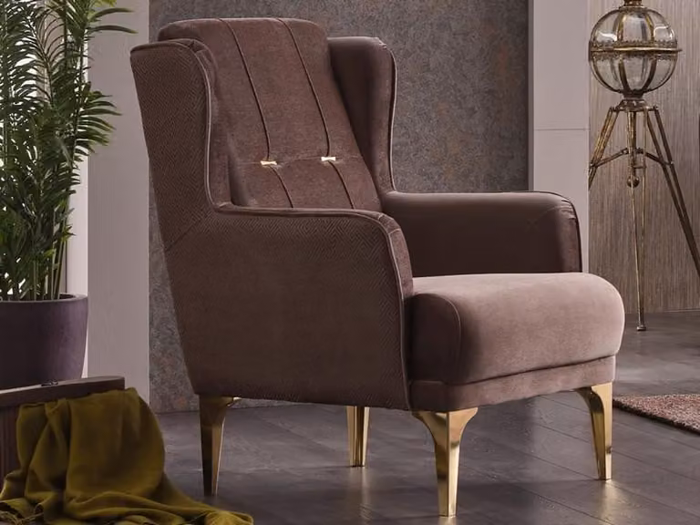 Wohnzimmer Sitzer Sessel Polstersessel Einsitzer Stoff Moderne Braun