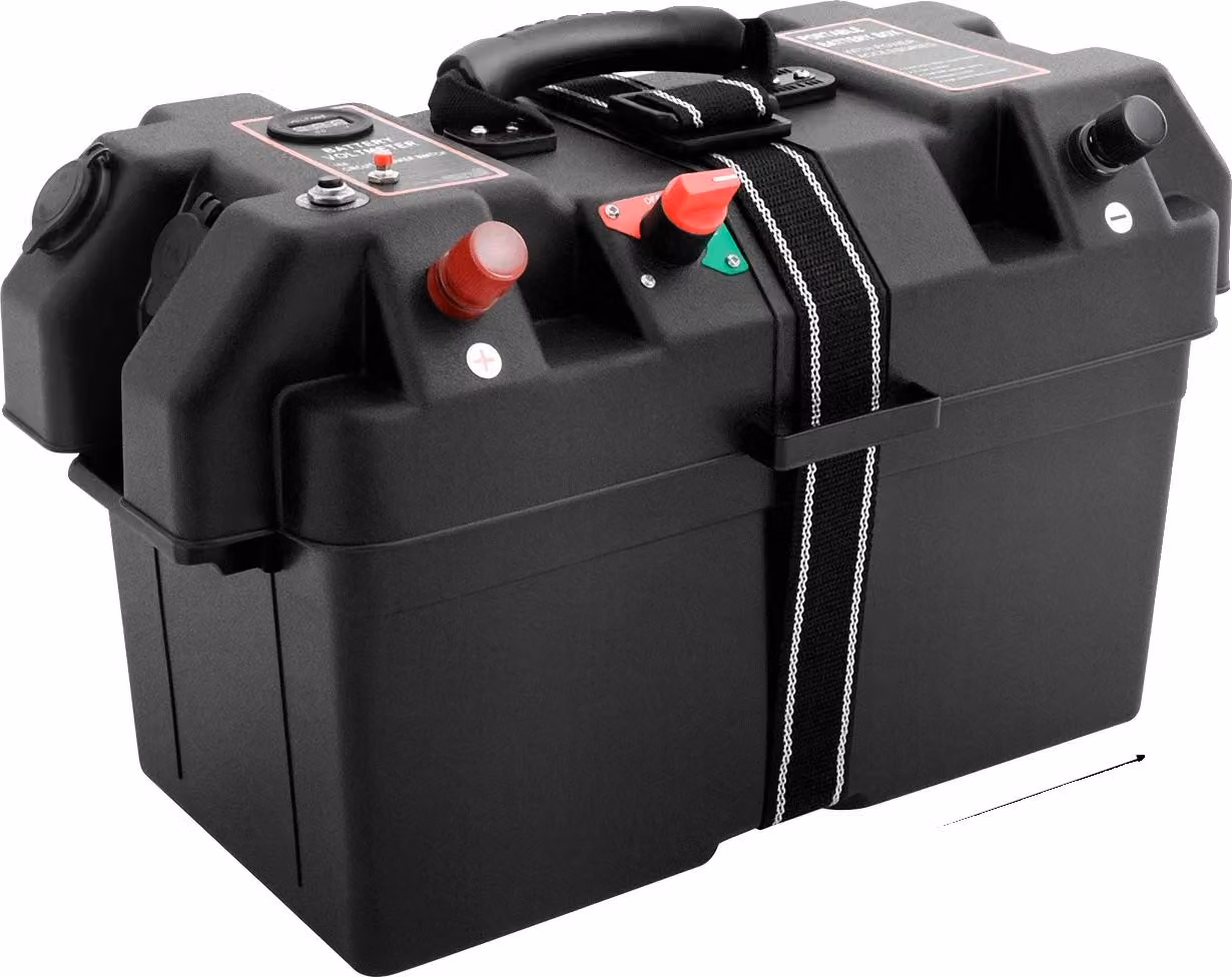 Alloggiamento per batteria, doppia porta USB, indicatore di tensione, nero