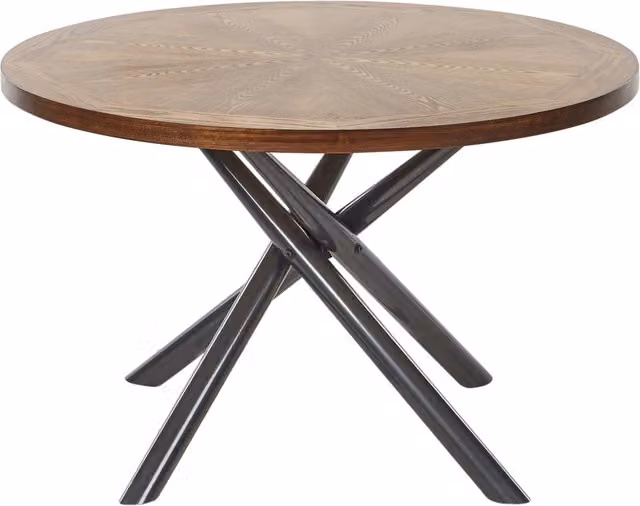 Tavolo da pranzo in legno di frassino marrone grigio MDF gambe in metallo incrociate ⌀ 120 cm rotondo 4-6 persone moderno