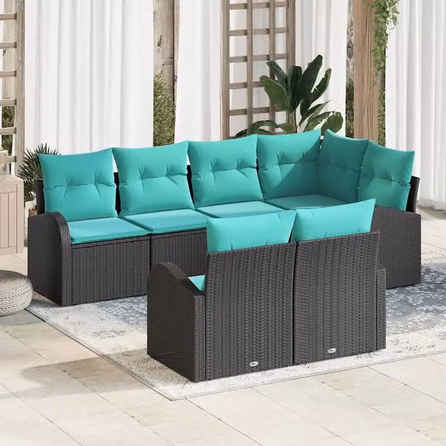 Set Divano da Giardino 7 pz Nero e turchese polyrattan 3354755