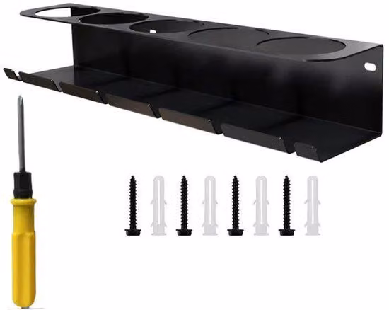 Supporto da parete per utensili pneumatici, robusto, nero, 5 bombolette spray