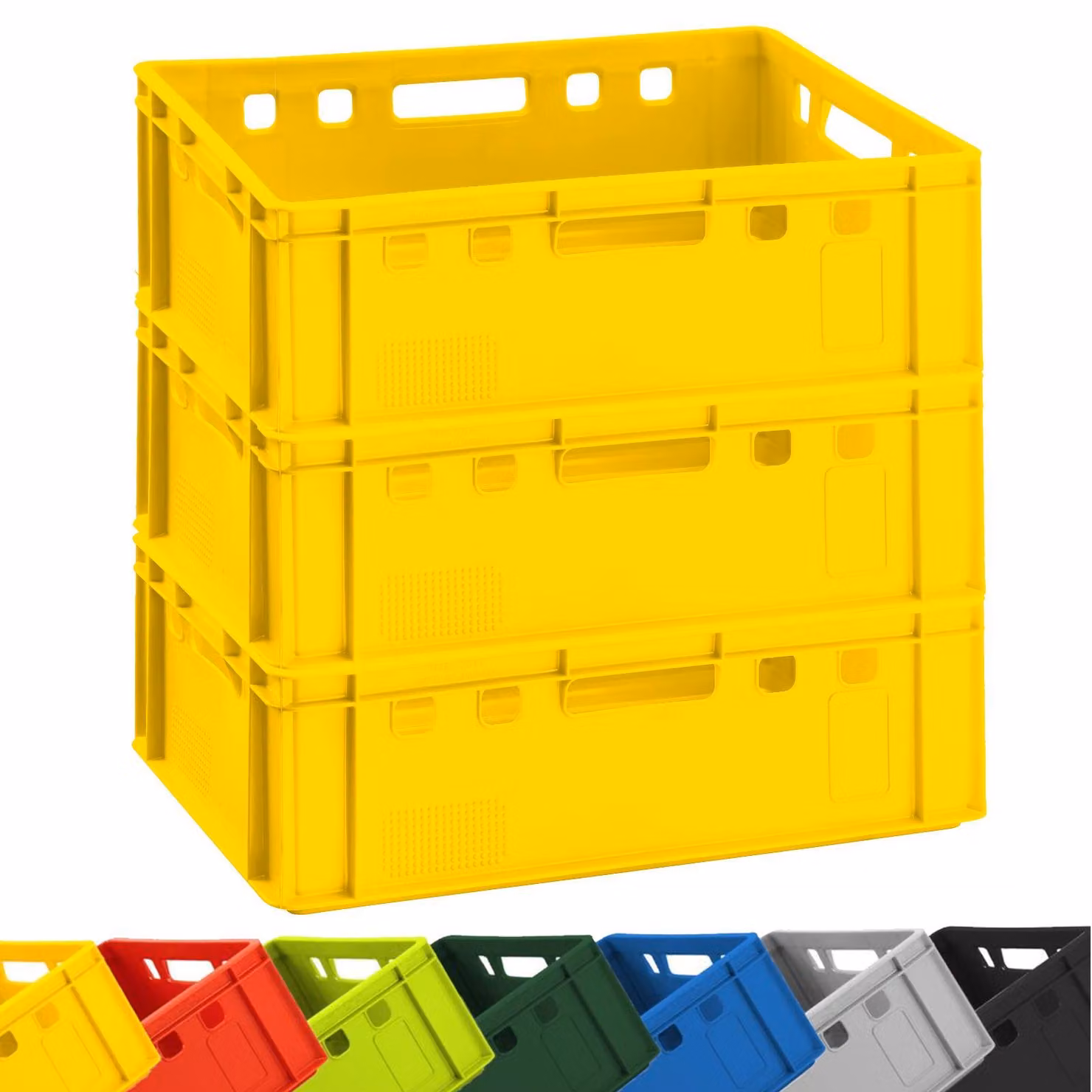 3x BURI cassa per carne E2 giallo 60x40x20cm cassa di stoccaggio, cassa per carne, cassa per macelleria Eurobox dalla Germania sicura per gli alimenti, robusta, impilabile