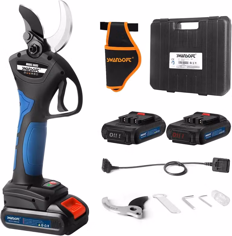 Potatura elettrica da 1050W, capacità di taglio da 0 a 40 mm, lama in acciaio SK5, batterie da 21V 2Ah, ideale per alberi da frutto e viti