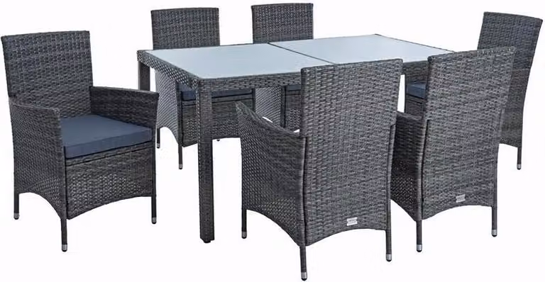 Gruppo di sedute in Poly-Rattan Gruppo da pranzo Set di mobili da giardino 6 per. Set da giardino grigio antracite