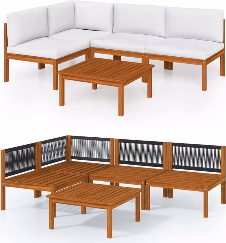 Set da giardino 5 pezzi con cuscini crema 63x63 cm