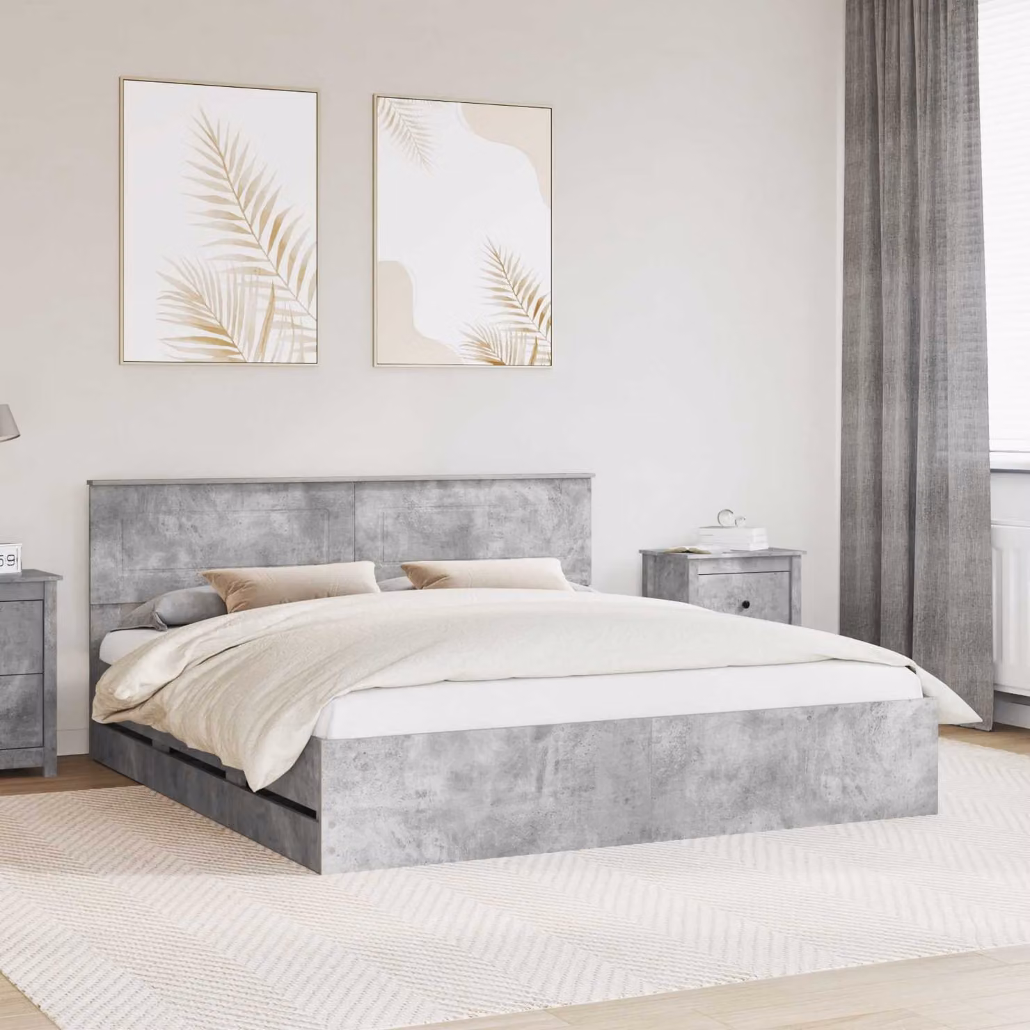 Struttura del letto con cassetto vidaXL in legno, Grigio, L/P/H: 180 x 200 x 90 cm