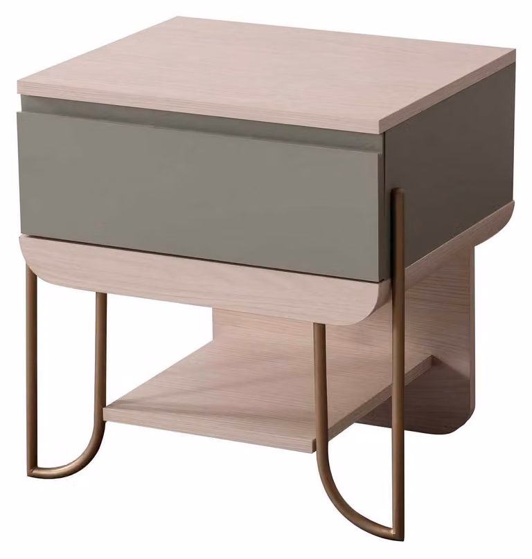 Tavolino da notte in legno e metallo, design moderno, pratico tavolino ausiliario