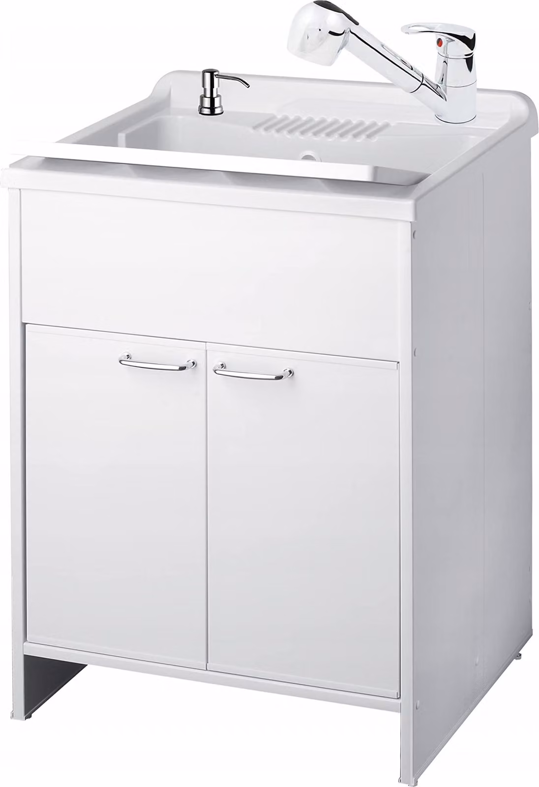 SIGO Set lavello + mobile base 50 cm con 2 ante, colore bianco/argento