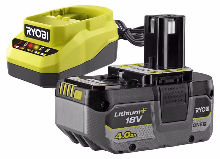 Confezione da 1 batteria RYOBI e 1 caricabatterie, 18V, 4Ah RC18120A-140XG agli ioni di litio.