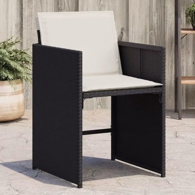 Set di 4 sedie da giardino vidaXL in polyrattan con cuscini neri e bianchi e braccioli – 1
