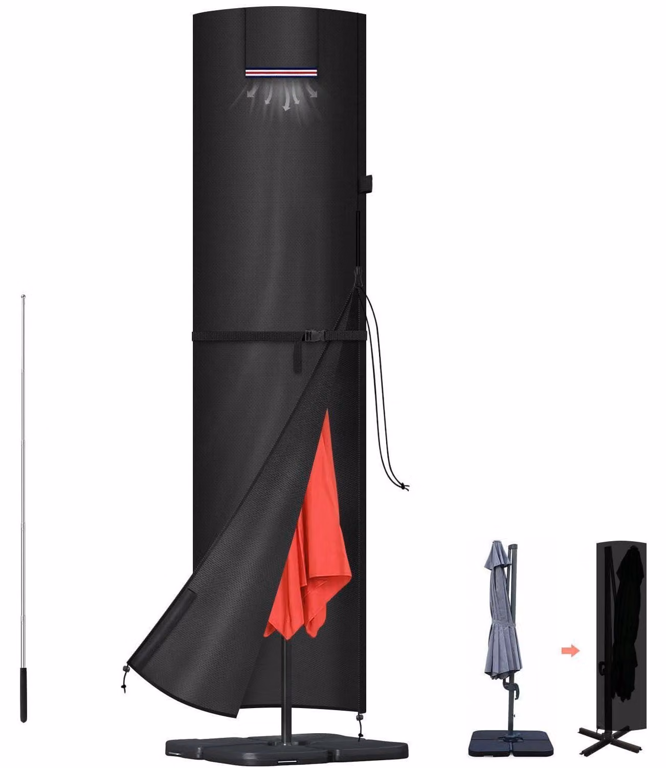 Copertura protettiva per ombrellone da giardino, impermeabile, dimensioni 260x65/65 cm, tessuto Oxford 420D, resistente al vento