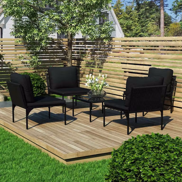 Set da giardino vidaXL composto da 5 pezzi con divani e tavolino in metallo antracite e cuscini neri