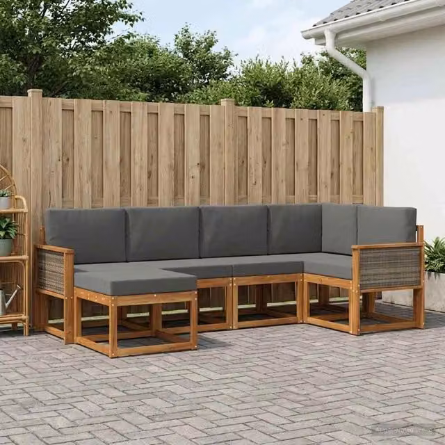 Set di divani da esterno 6 pz Naturale e Antracite Poliestere 3385348