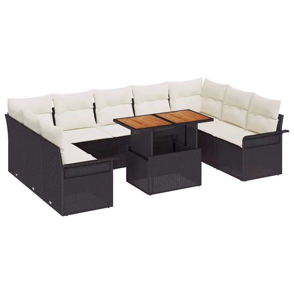Set Divano da Giardino Moderno vidaXL in Legno di Acacia e Metallo, Nero e Beige – 2