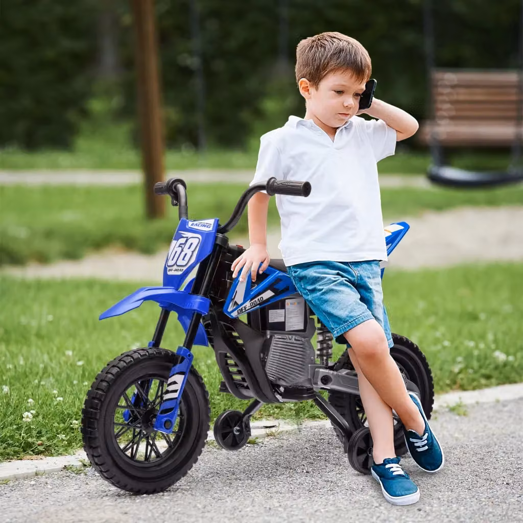 Moto Elettrica Giordanoshop per Bambini con Batteria Ricaricabile 12V e Rotelle Rimovibili, Blu, L: 107 cm, P: 56 cm, H: 70 cm – 2
