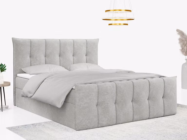Letto boxspring con pediera e 2 cassetti - PREMIUM-11 - 140 x 200 cm - Grigio chiaro - H4