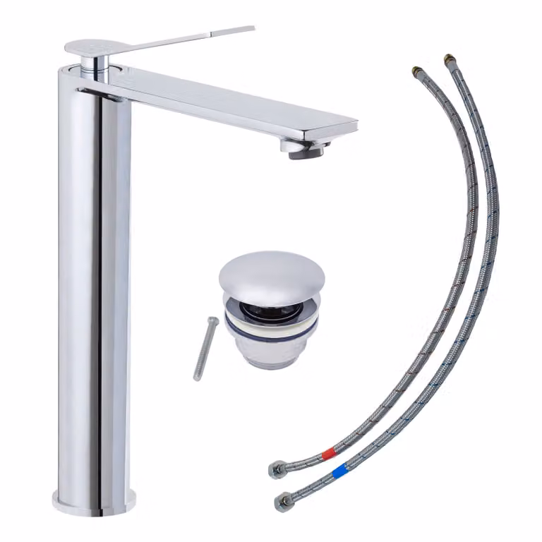 Rubinetto per lavabo SCHÖNER WOHNEN collezione VIOLA L, cromo, rubinetto adatto ai lavabi da appoggio del bagno