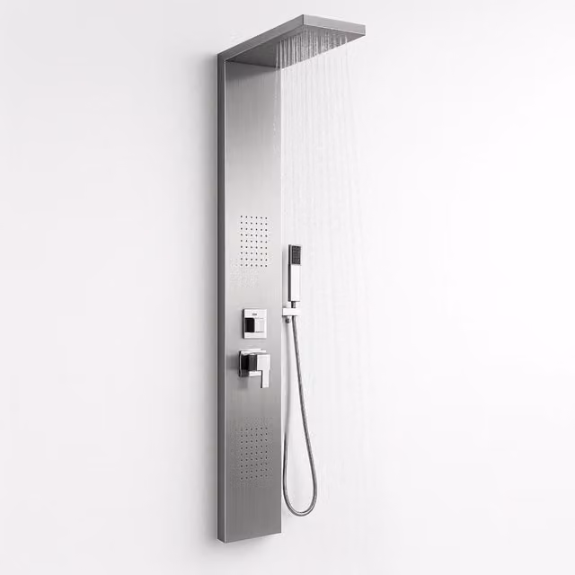 Colonna doccia 002 4 funzioni acciaio inox getto a cascata 2 bocchette idro lombari l20xp44xh170 *** finitura- spazzo...