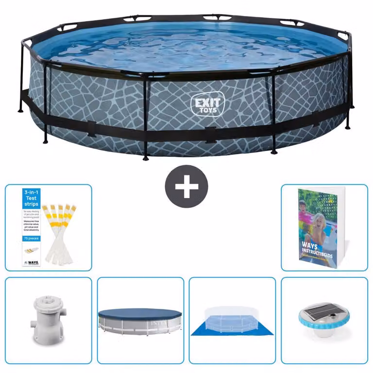 Piscina fuori terra - Design effetto pietra - 360x76 cm - 5 pezzi - Modello S248
