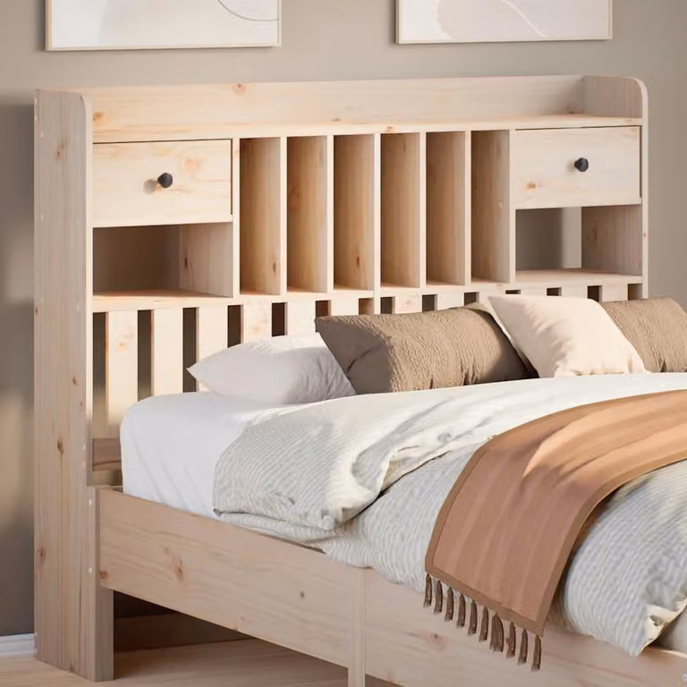 Testiera con ripiani integrati vidaXL in legno massello di pino, colore marrone/beige, L: 141 cm, H: 110 cm, P: 23 cm