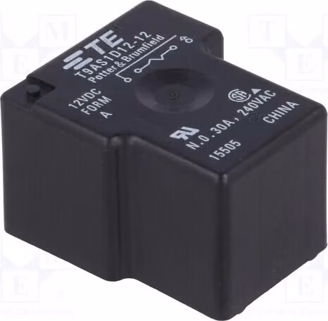 1 relè: elettromagnetico, 30A, bobina: 12VDC, serie: T9A, codice: 1-1393210-3, elettromagnetico