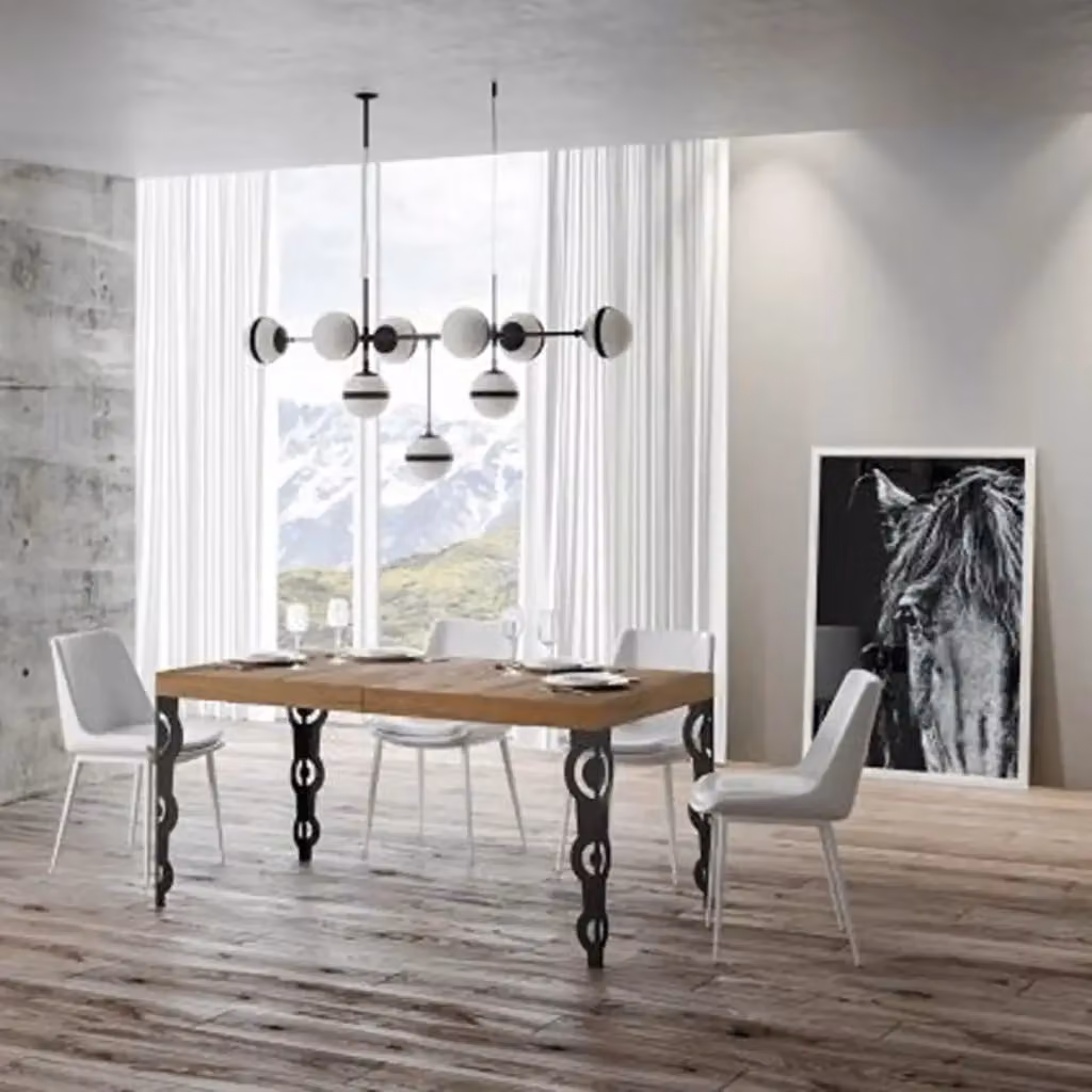 Tavolo allungabile moderno Ityhome in legno quercia e metallo antracite L/P: 130 x 90 cm, estensibile fino a 234 cm – 2