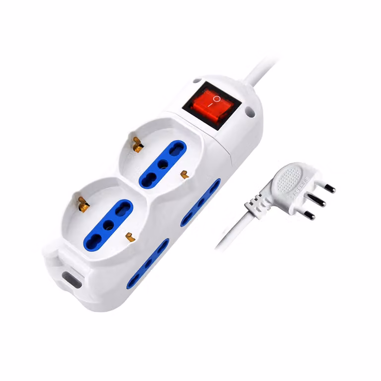 Multipresa PROPART con interruttore, 6 prese (4 bipasso e 2 bipasso/schuko), colore bianco