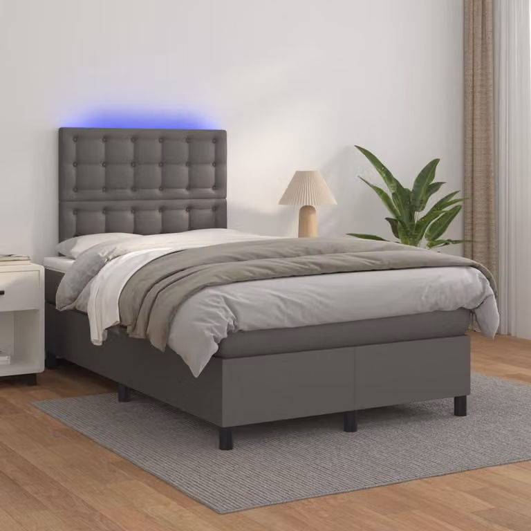 vidaXL Letto con Giroletto a Molle, Materasso Ibrido e Illuminazione LED, Grigio, L/P/H: 200 x 120 x 128 cm