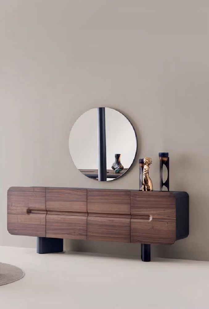 Mobile bar/credenza laterale con specchio a parete, design moderno, colore marrone, lussuoso, mobile portaoggetti