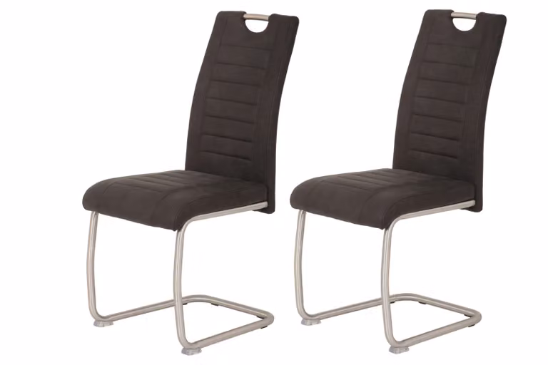 Hela Tische, set di 2 sedie a sbalzo, sedia da pranzo Ulla - microfibra antracite - struttura in acciaio inox - maniglia ad arco - portata maggiore di 140kg