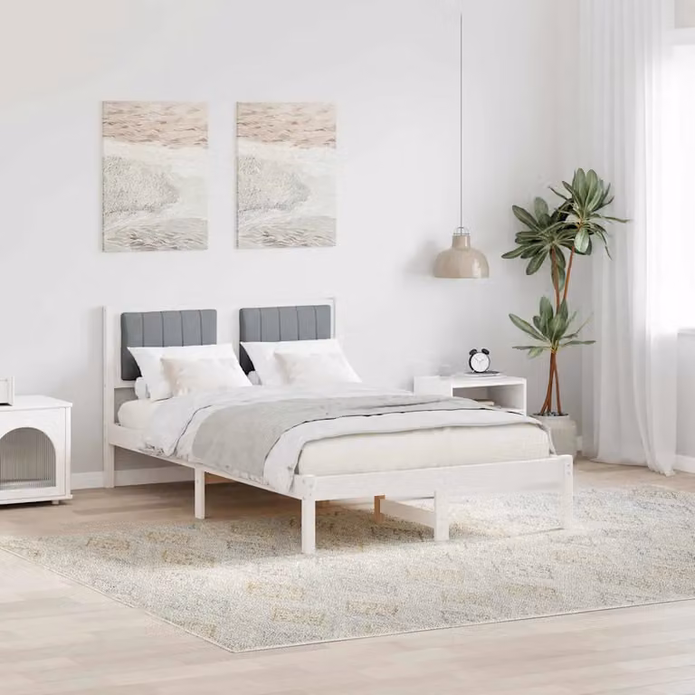 Letto con Testiera Rivestita vidaXL in Legno di Pino e Tessuto Grigio Chiaro L/P/H: 120 x 200 x 85,5 cm