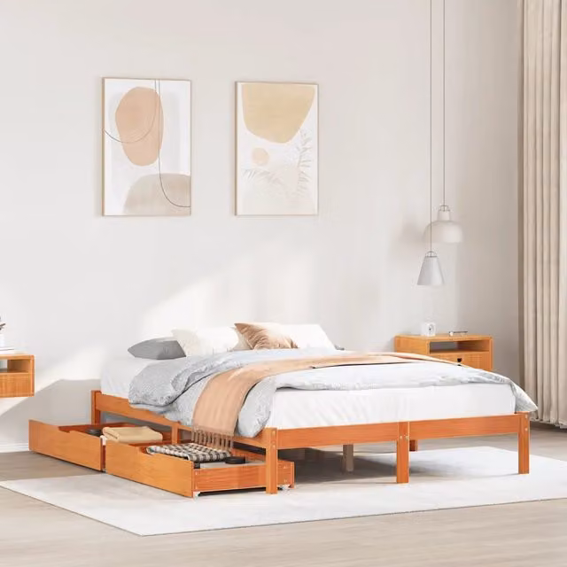 Letto in legno di pino massiccio vidaXL Marrone Cera con doghe piatte L/P/H: 205.5 x 160 x 165.5 cm