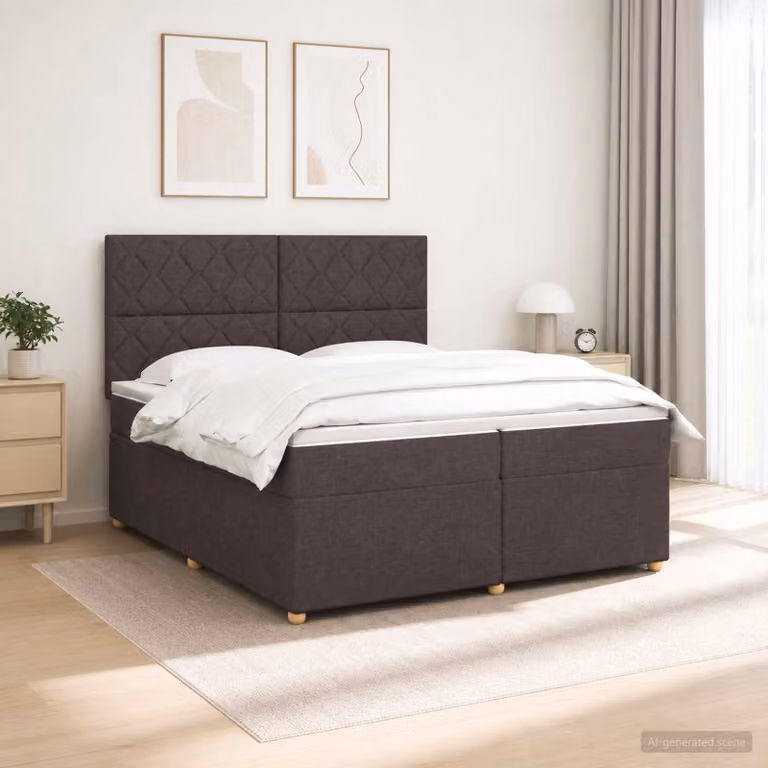 Letto box spring vidaXL con materasso a molle insacchettate e base contenitore, con illuminazione sottostante e porta USB, Marrone Scuro, L/P: 200 x 200 cm