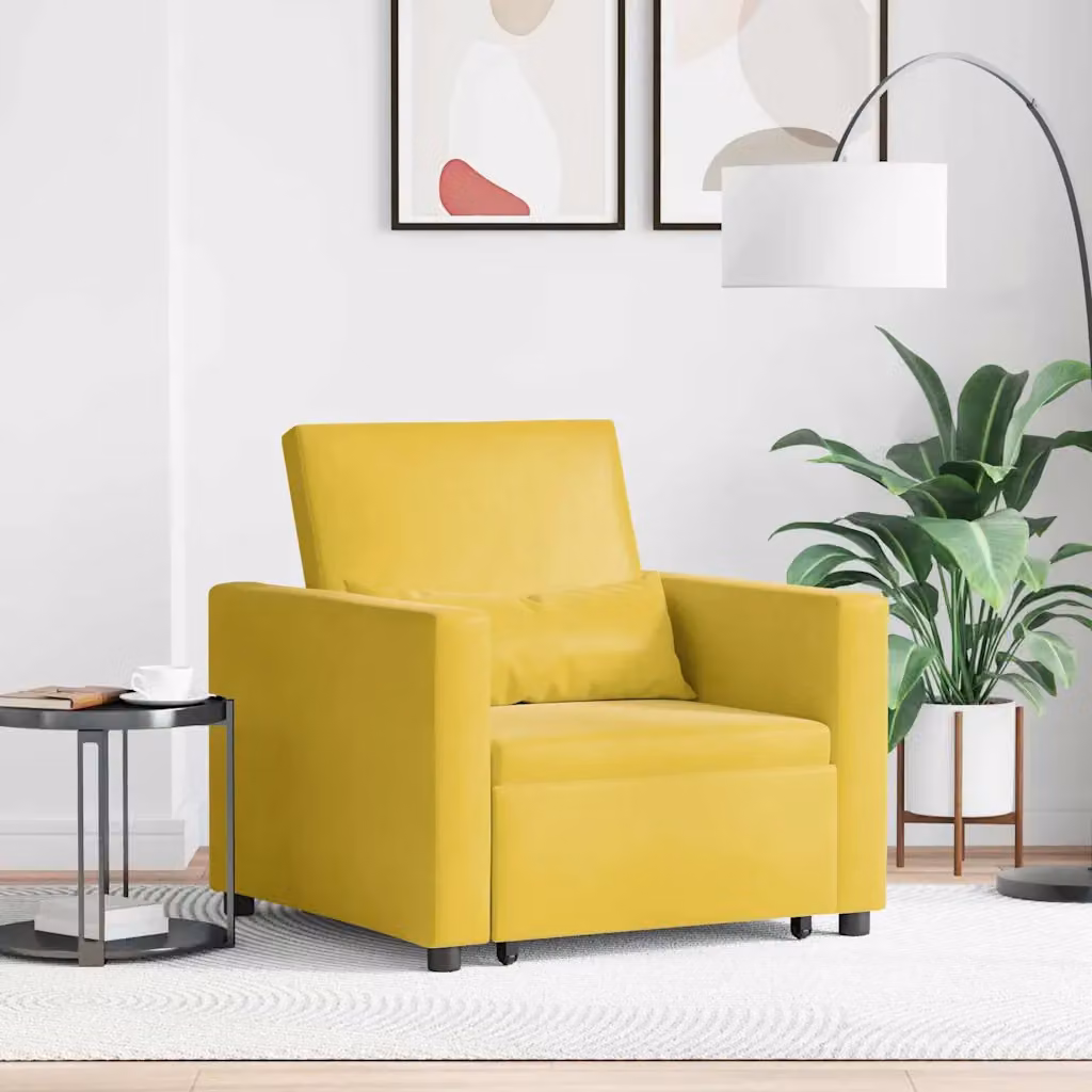 vidaXL Divano letto singolo in velluto giallo con struttura in metallo e braccioli