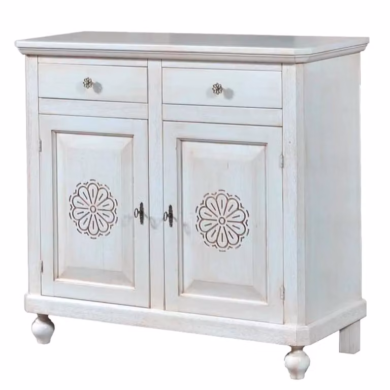 Madia credenza in legno bianco invecchiato con decori shabby chic Mobili 2G L: 104 cm, P: 43 cm, H: 98 cm